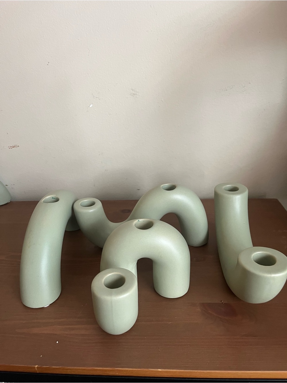 Wavy Sculptural Ceramic Candle Holder set in Soft Sage